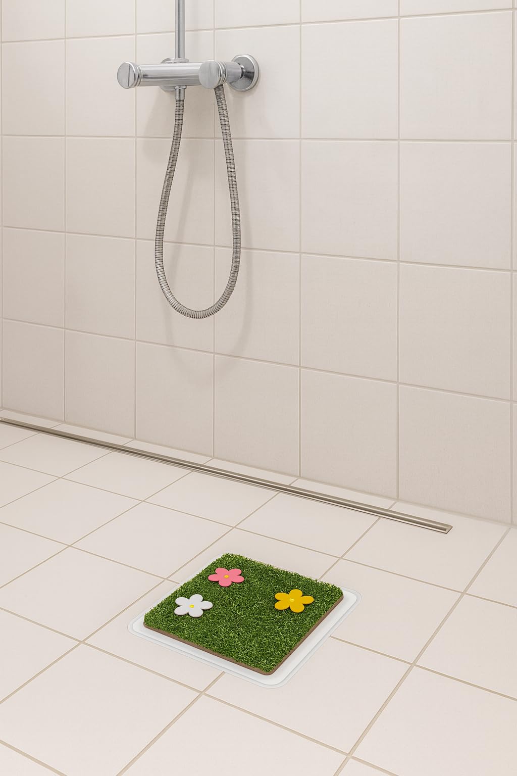 Busstier Yapay Çiçekli Çim Gider Süsü 2’li Set Dekoratif Süzgeç Üstü Kapak Koku Önleyici Banyo Balkon Gider Kapağı Çiçek Detaylı Estetik Görünümlü Çim Kapak