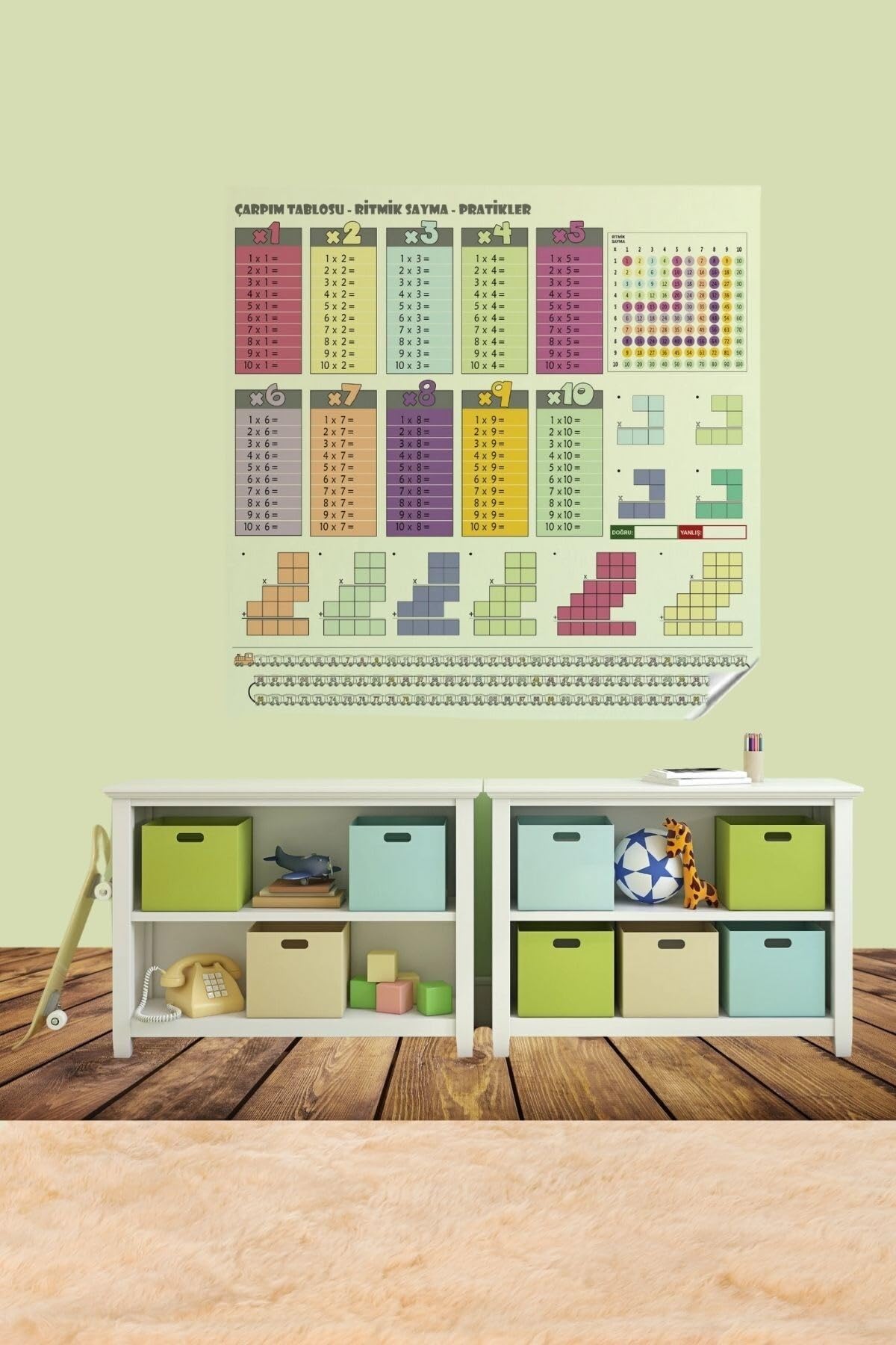 BUFFER® 70x70cm Statik İz Bırakmaz Kağıt Renkli Çarpım Tablosu