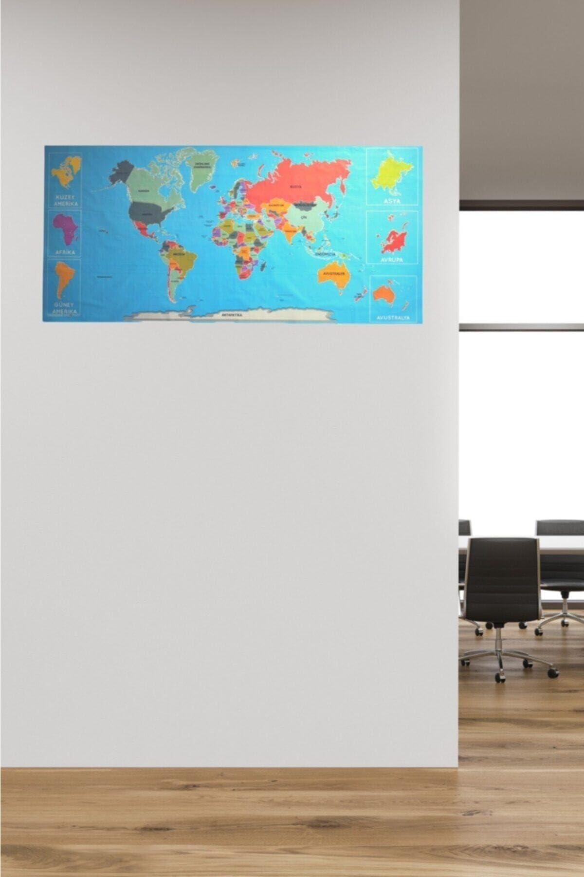 Buffer Renkli Atlas Dünya Haritası Manyetik Yapıştırıcı Gerektirmeyen Duvar Stickerı 118 * 56 Cm