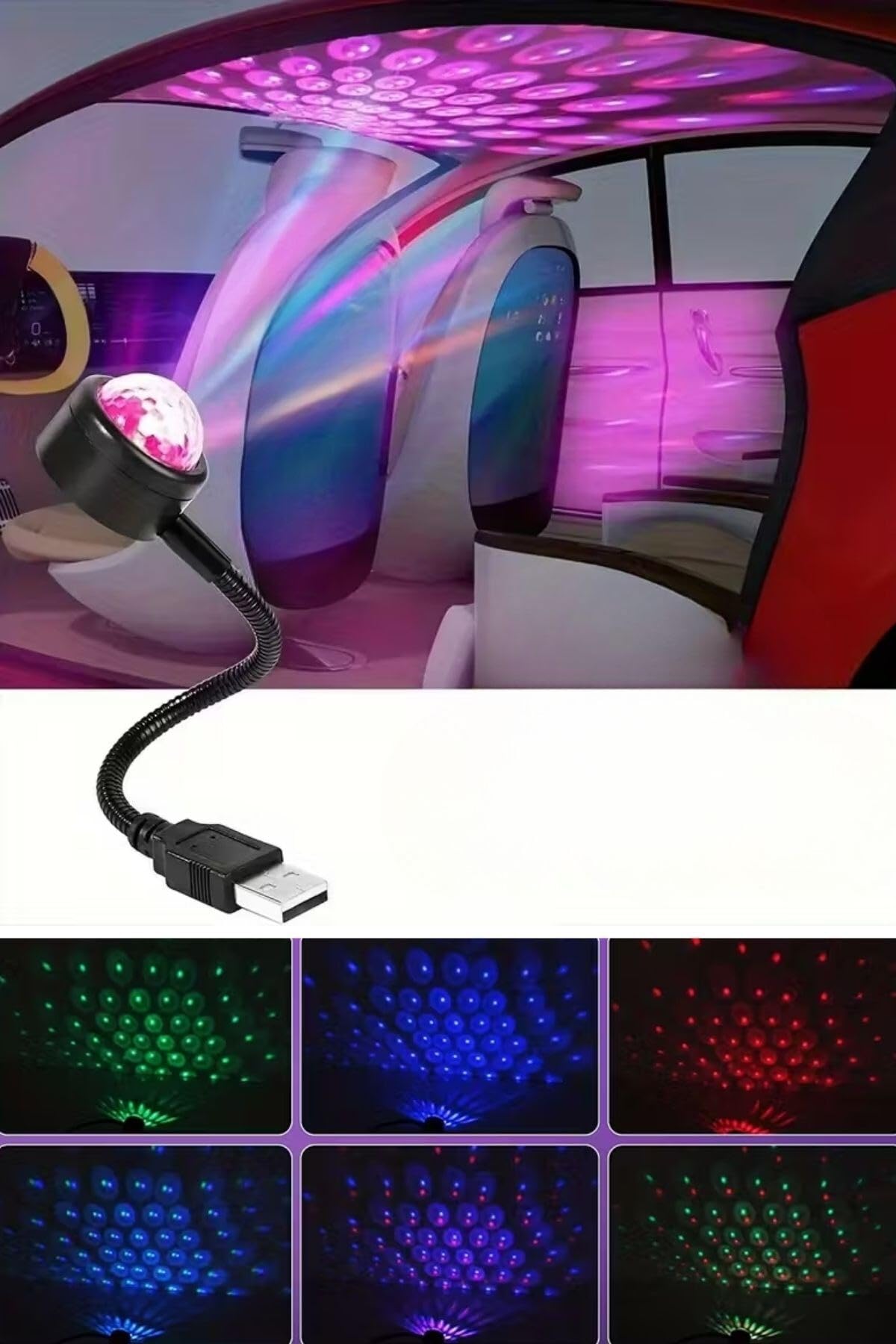 BUFFER® USB Sese Duyarlı 8 Farklı Mod Işıklı LED Atmosfer Işığı – Ambiyans Aydınlatması