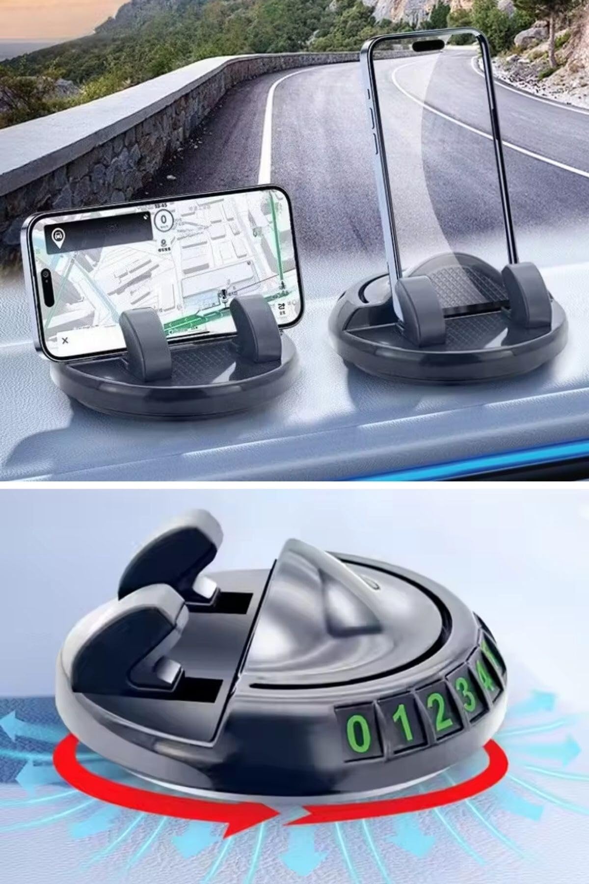 BUFFER® Numaratörlü Güçlü Yapışkanlı 360 Derece Dönebilen Su Geçirmez Araç İçi Telefon Tutucu Plastik Aparat