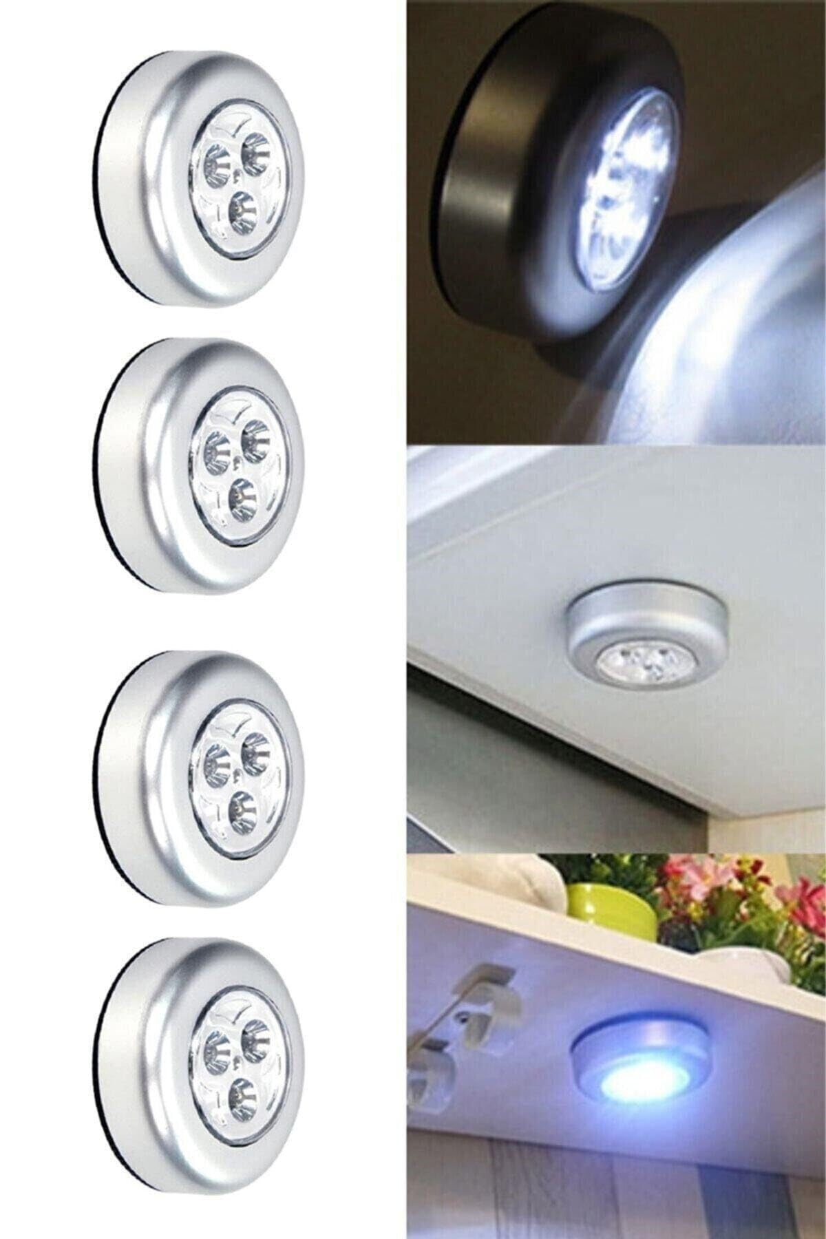 BUFFER® Kablosuz Dolap Spot Lamba Dokunmatik Pilli Led Lamba 3 Ledli Dolap Mutfak İçi Aydınlatma
