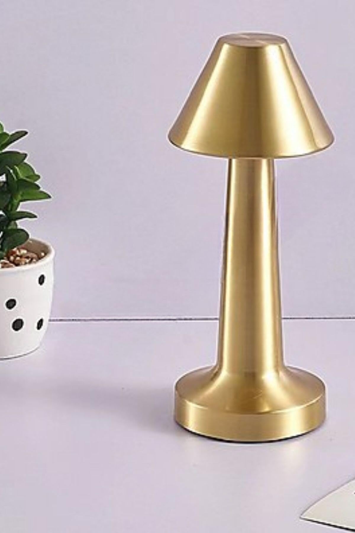 BUFFER® Çatı Model Gold Renk Şarjlı Dokunmatik 3 Renkli LED Masa Lambası