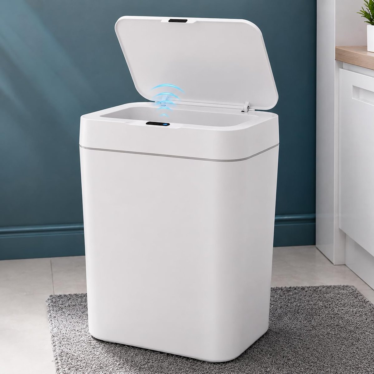 12 Litre Sensörlü Çöp Kovası, Otomatik Temassız Akıllı Çöp Kutusu, Sessiz Kapanan Kapaklı, 2 AA Pille Çalışan, Banyo, Mutfak ve Ofis İçin Beyaz