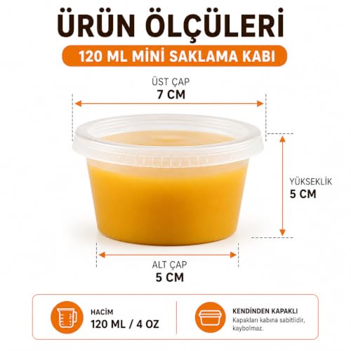 Orret Home 50 Adet 120 ml Saklama Kabı – 4 oz Kemik Suyu, İlik Suyu, Anne Sütü, Sos ve Püre Saklama Kabı, Dondurucu Uyumlu Buzluk Kabı, Sızdırmaz Kapaklı
