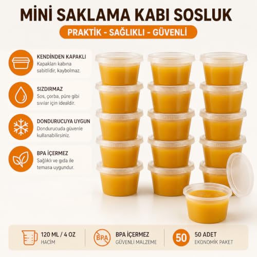 Orret Home 50 Adet 120 ml Saklama Kabı – 4 oz Kemik Suyu, İlik Suyu, Anne Sütü, Sos ve Püre Saklama Kabı, Dondurucu Uyumlu Buzluk Kabı, Sızdırmaz Kapaklı