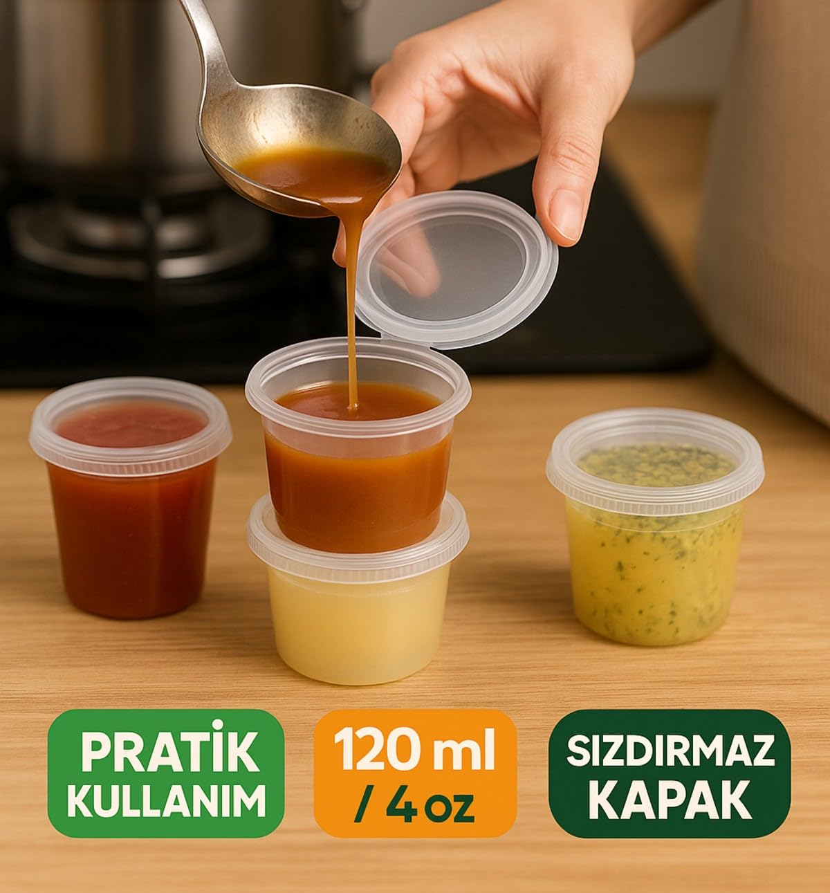 Orret Home 50 Adet 120 ml Saklama Kabı – 4 oz Kemik Suyu, İlik Suyu, Anne Sütü, Sos ve Püre Saklama Kabı, Dondurucu Uyumlu Buzluk Kabı, Sızdırmaz Kapaklı