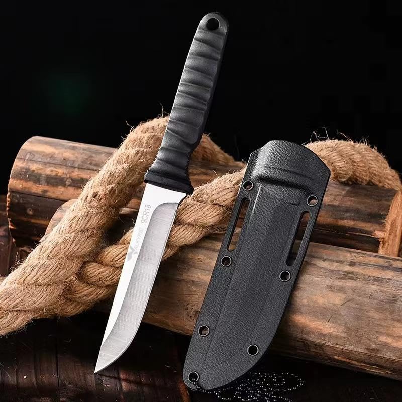 Valkyrie 9CR18 Soğuk Çelik Boyun Askılı Kılıflı Kamp Av Bıçağı Paslanmaz Çelik Gümüş