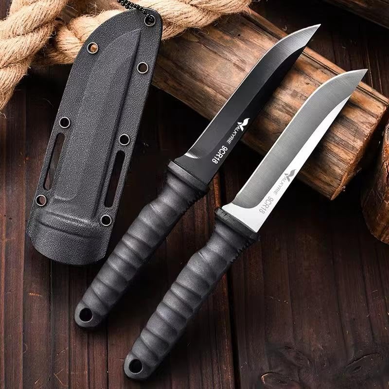 Valkyrie 9CR18 Soğuk Çelik Boyun Askılı Kılıflı Kamp Av Bıçağı Paslanmaz Çelik Gümüş
