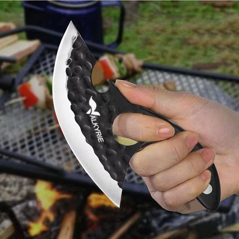 Valkyrie Outdoor Kamp Et Sebze Doğrama Satırı Kılıflı Bıçak Ahşap Saplı Çok Amaçlı Siyah