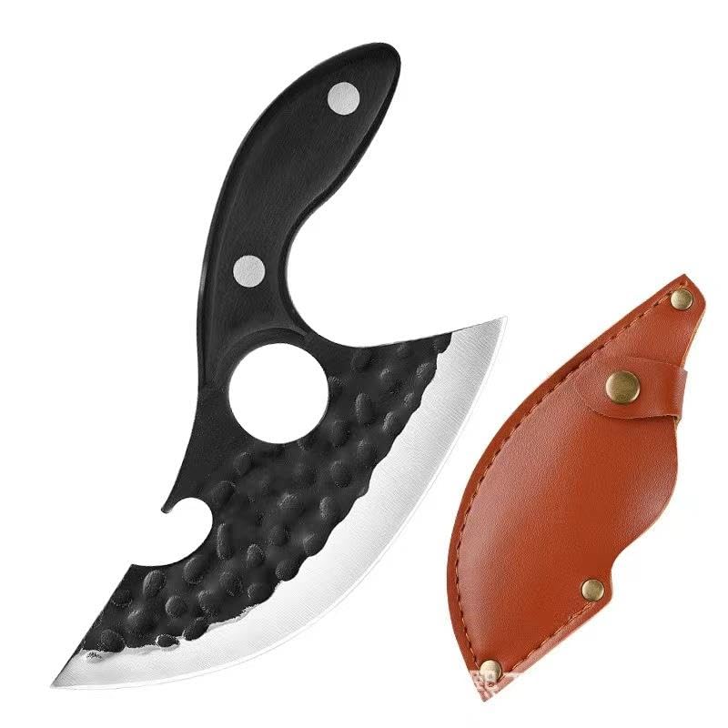 Valkyrie Outdoor Kamp Et Sebze Doğrama Satırı Kılıflı Bıçak Ahşap Saplı Çok Amaçlı Siyah