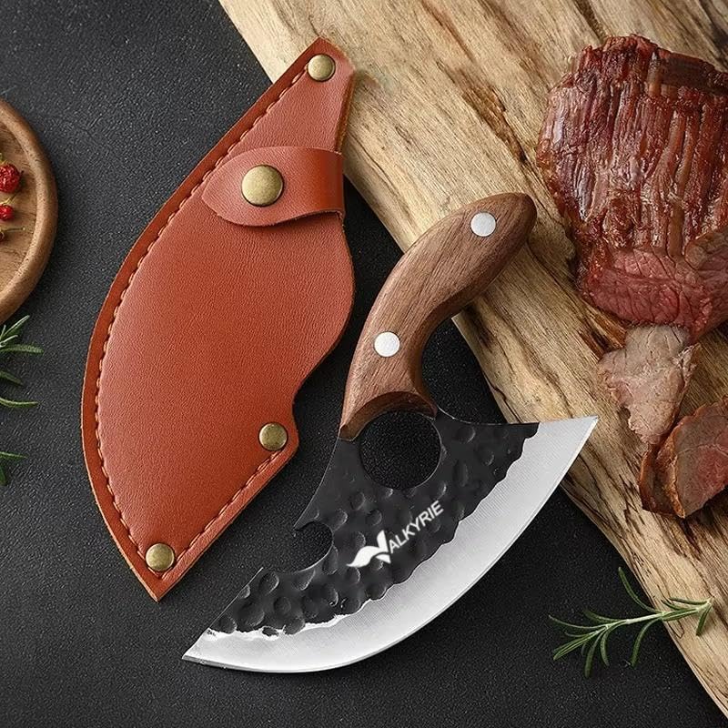 Valkyrie Outdoor Kamp Et Sebze Doğrama Satırı Kılıflı Bıçak Ahşap Saplı Çok Amaçlı