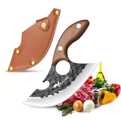 Valkyrie Outdoor Kamp Et Sebze Doğrama Satırı Kılıflı Bıçak Ahşap Saplı Çok Amaçlı