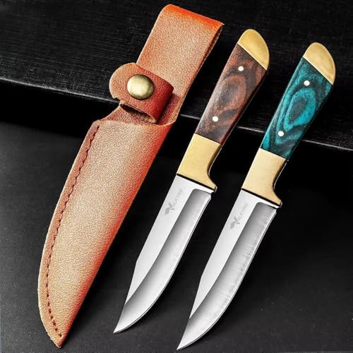 Valkyrie Paslanmaz Çelik Kamp Bıçağı | 16 cm Outdoor Av Bıçağı Deri Kılıflı Kompakt Bıçak Kahve
