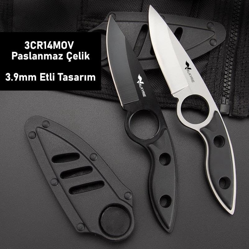 Valkyrie 3CR14MOV Kılıflı Paslanmaz Çelik Parmak Delikli Outdoor Kamp Bıçağı – 17.5 cm Kompakt Gövde