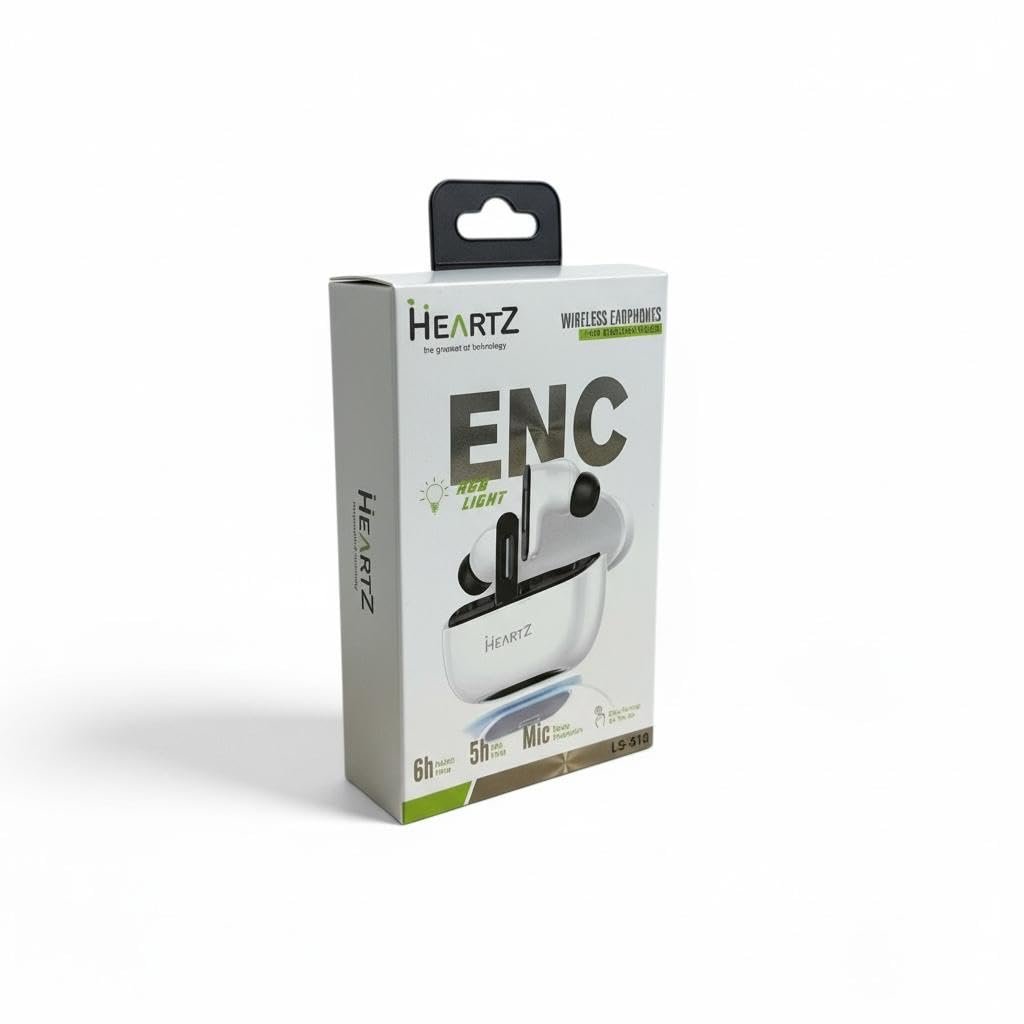 Heartz ANC ENC Kablosuz Bluetooth Kulaklık 5.4 Version Son Hız Bağlantı, Uzun Şarj Kapasitesi, Ses Asistanı, Beyaz 10 Metre çekiş mesafesi Pürüzsüz Ses kalitesi gürültü engelleme ve A Plus mikrofon