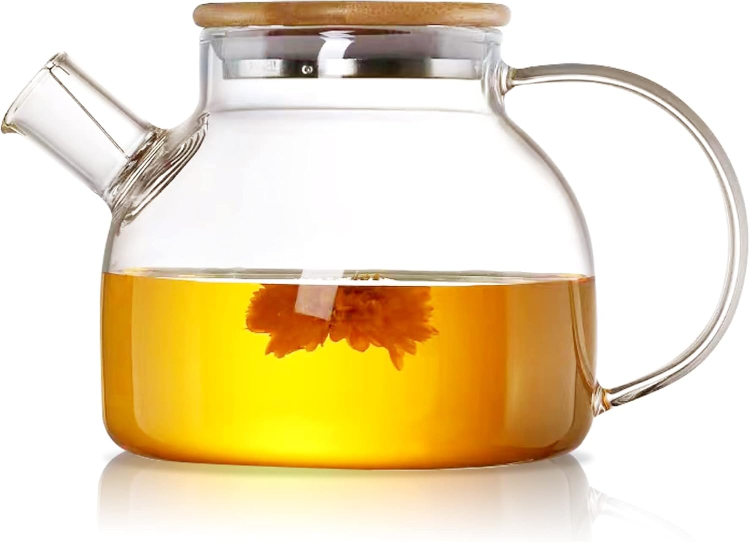 Orret Home Bambu Kapaklı Kendinden Süzgeçli Borosilikat Cam Demlik – 1000 ml Isıya Dayanıklı Termisil Cam Çay, Kahve ve Bitki Çayı Demliği, Cam Çaydanlık
