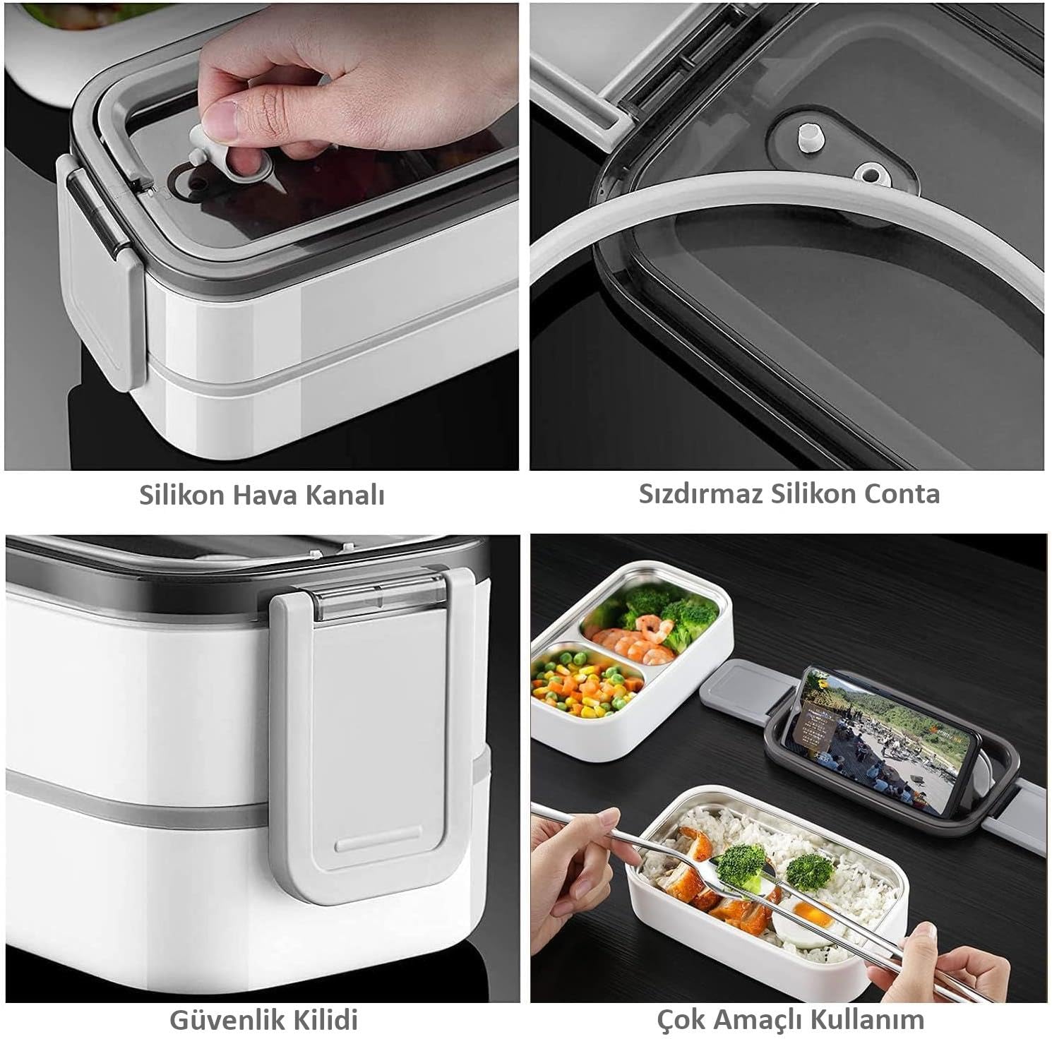 Valkyrie 1350 ml Termal Yemek Kabı Seti – Çelik Bölmeli Sızdırmaz Lunch Box + Isı Yalıtımlı Çanta