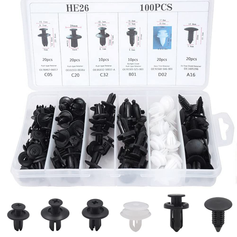 Busstier Oto Fastener Klips Seti 100 Adet 6 Boyut Tampon Kapı Döşeme Pervaz Tutucu Plastik Klips Çeşitleri Araç İç Dış Aksam Uyumlu