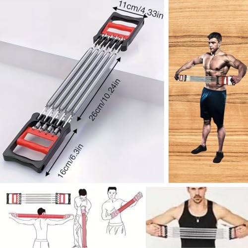 BUFFER® Göğüs Genişletme ve Kuvvet Egzersiz Aleti – 5 Yaylı 5 Kademeli Ayarlanabilir Fitness ve Kuvvet Antrenmanı Ekipmanı