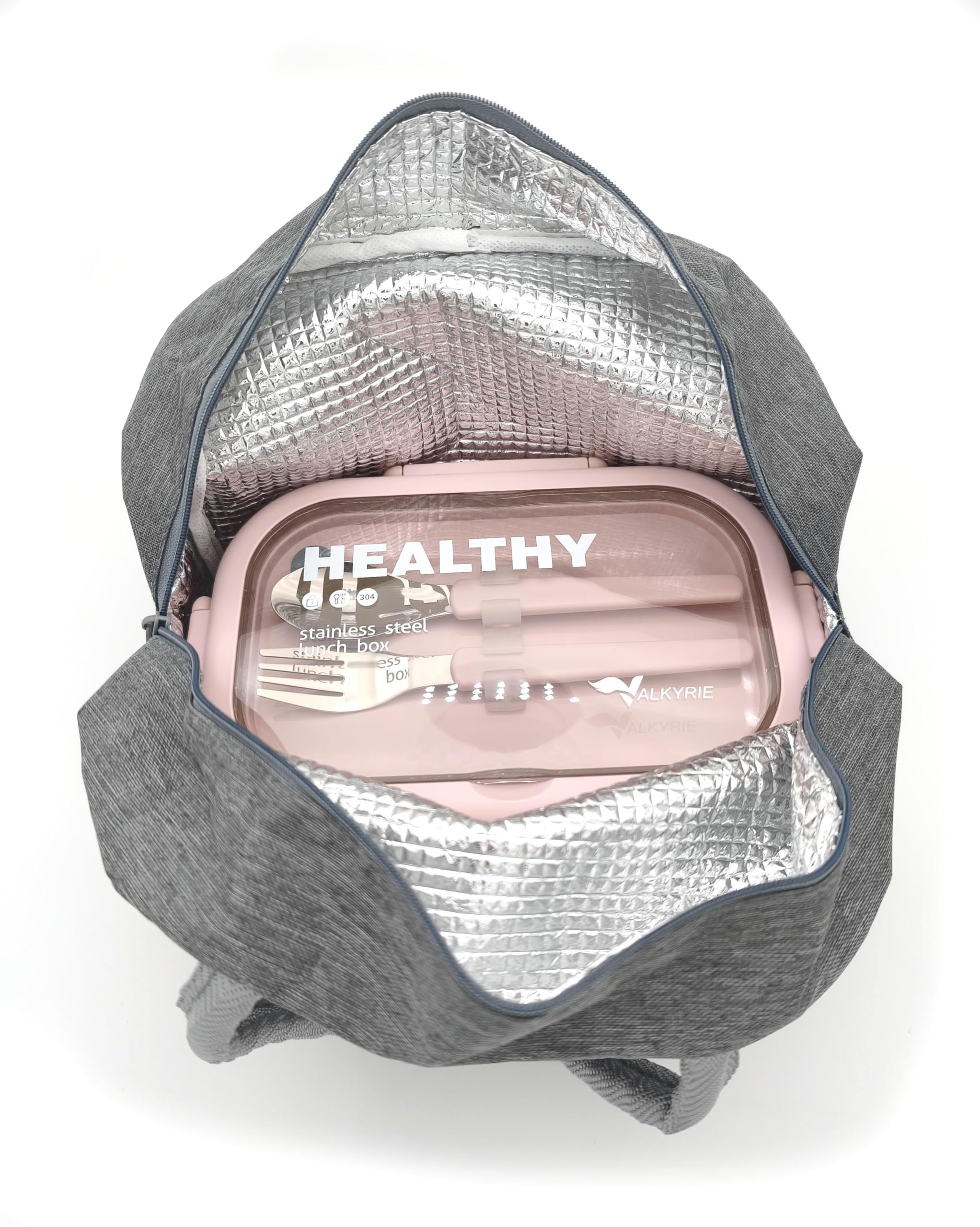 Valkyrie 304 Çelik Bölmeli Lunch Box Seti | Termal Çantalı, Bölmeli, Çatal Kaşıklı, Sızdırmaz Yemek Kabı Pembe