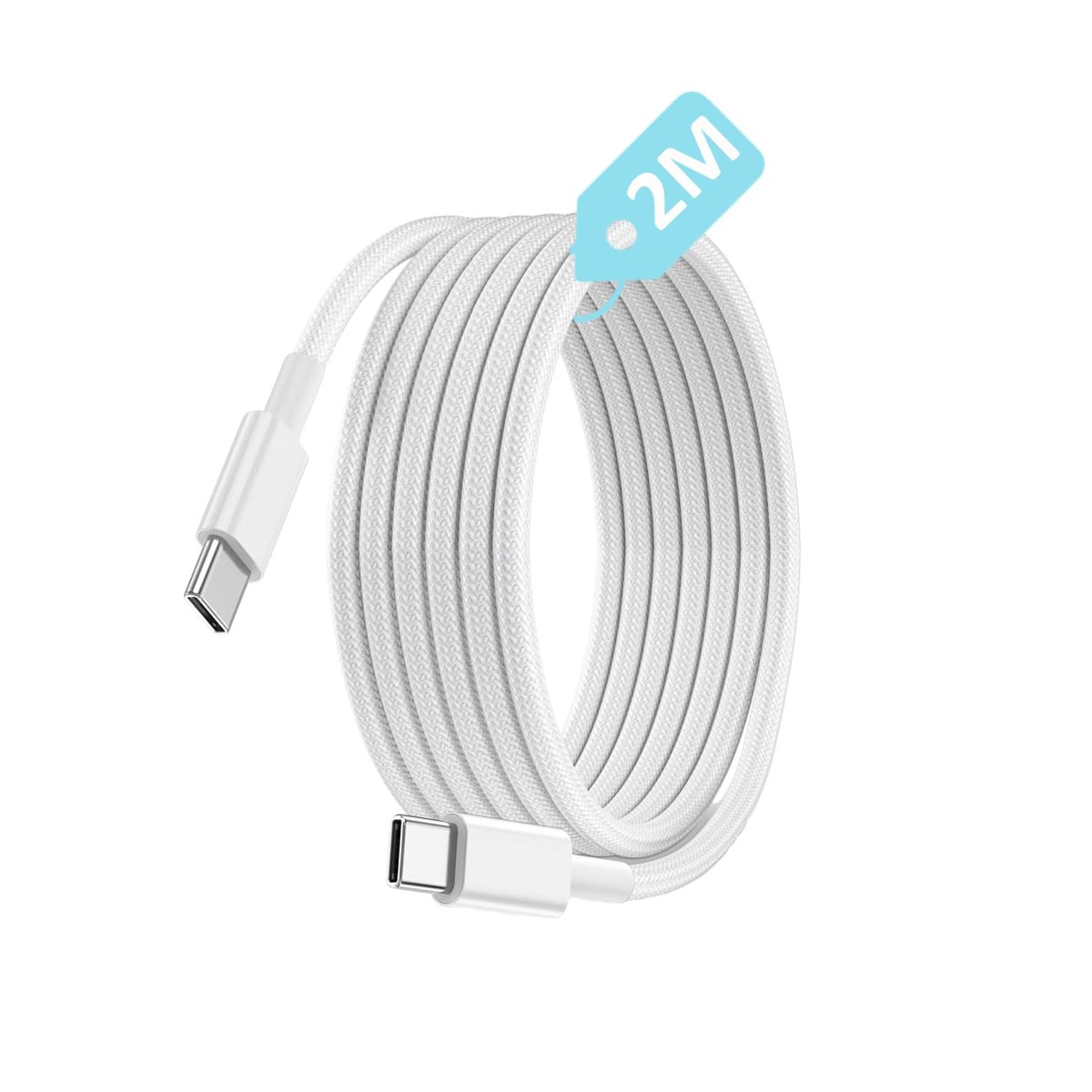 Type C-C, 2Metre ÖRGÜLÜ ve GÜÇLENDİRİLMİŞ BOYUN 60Watt Hızlı Şarj Kablosu (1Ad x 2Metre Beyaz)