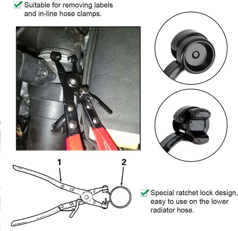 AEE® Hortum Kelepçe Pensesi Düz Boyun – Otomotiv Hortum Kelepçesi Sökme Takma Aparatı – Yaylı Kilitli Mekanizma – Araç Radyatör, Yakıt, Su Hortumu Kelepçe Sökücü El Aleti