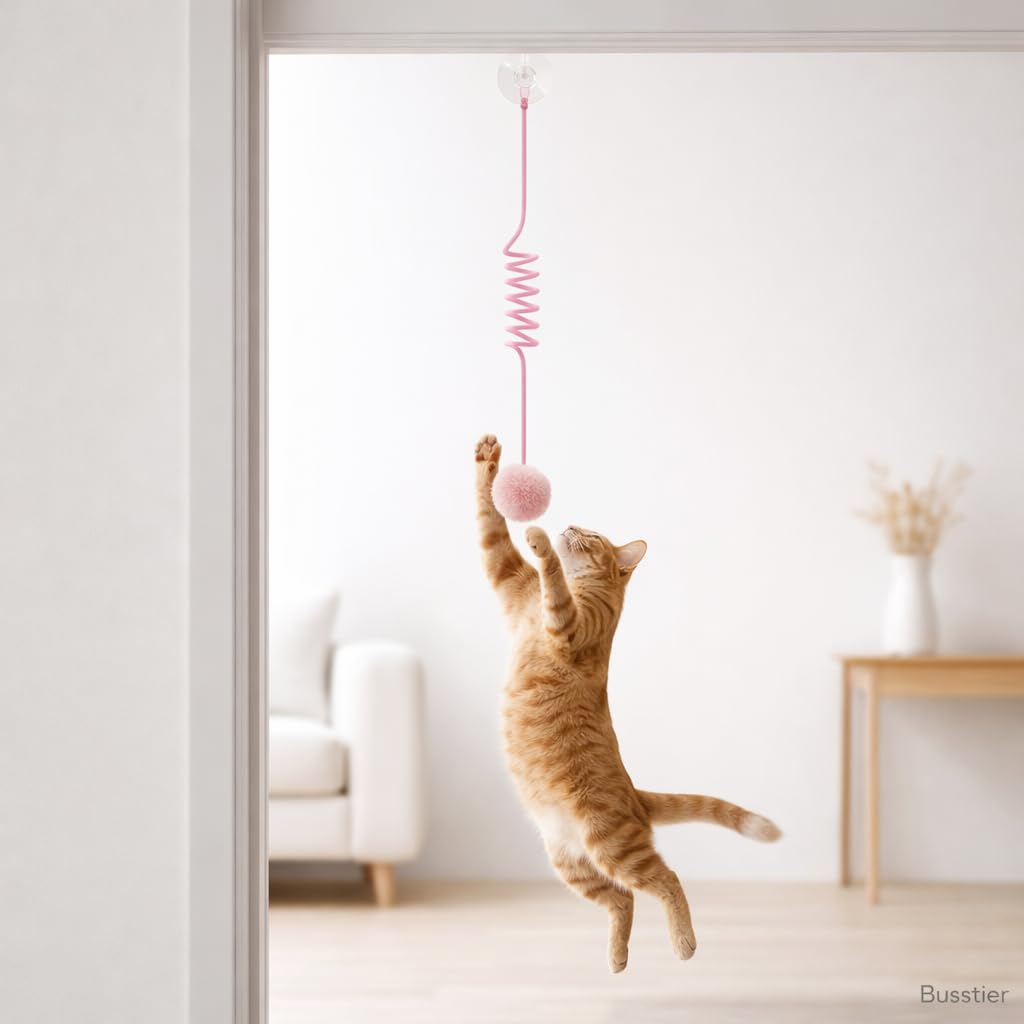 Busstier Yaylı Kedi Oyuncağı Tekli İnteraktif Toplu Kedi Oyuncağı Her Yere Asılabilir Asorti Renk Gönderim