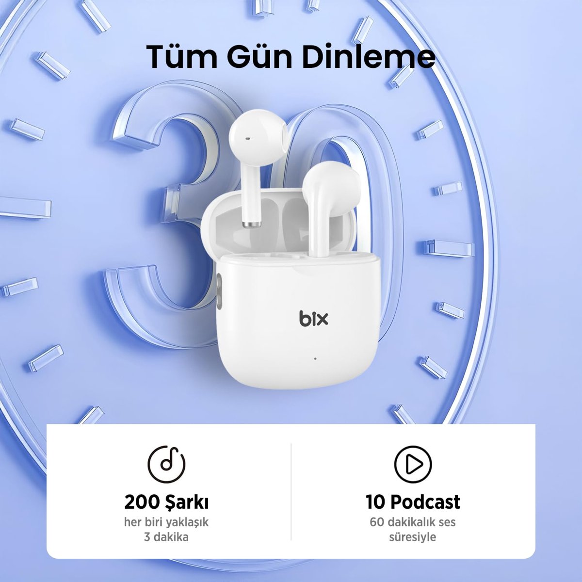 Bix TW11 Soundcraft Bluetooth 5.4 Çift Mikrofon ENC Çevresel Gürültü Engelleme Özellikli Kablosuz Kulak İçi Kulaklık Beyaz
