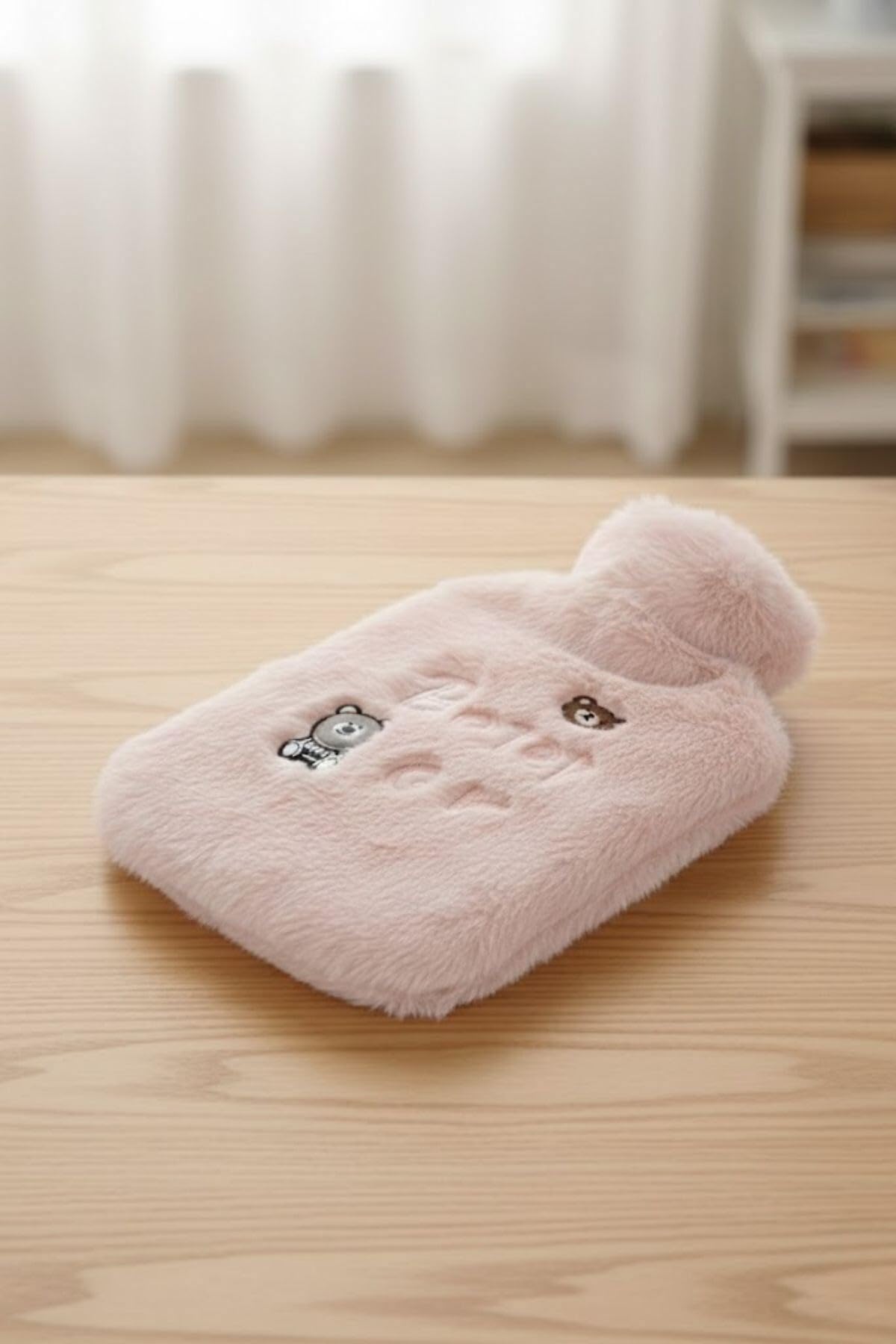 BUFFER Işıklı Ayıcıklı Figürlü Pembe Peluş Sıcak Su Torbası, 1 Lt, Yumuşak Kılıf, Uzun Süre Sıcak Tutan Termal Torba