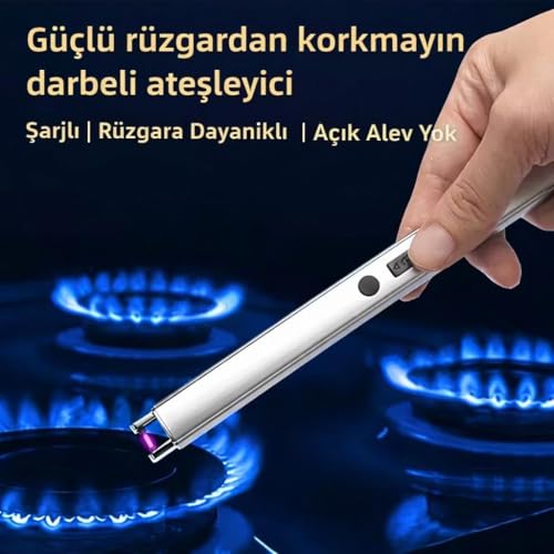 Valkyrie USB Şarjlı Elektrikli Arc Çakmak | Mum İçin | Gazsız | Rüzgar Kırıcı | Çift Emniyetli | Gümüş Renk