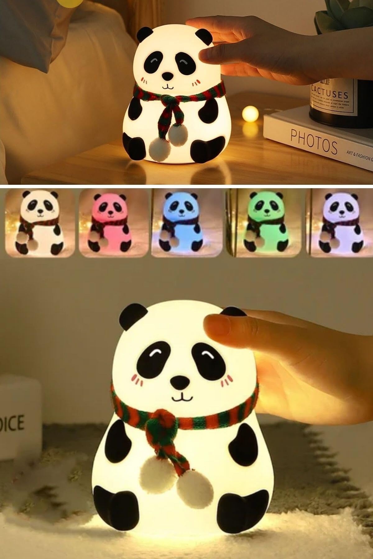 BUFFER Panda Figürlü LED Gece Lambası, 5 Farklı Renk Modlu, Yumuşak Dokulu, Şarjlı, Çocuk Odası Dekoratif Aydınlatma