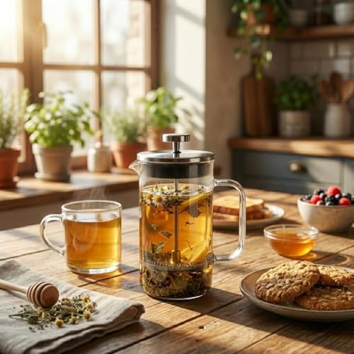 Orret Home 350 ml Borosilikat Cam Termisil French Press – Dayanıklı Cam Çay & Filtre Kahve Demleme, Bitki Çayı, Kahve Presi, Sızdırmaz Kapaklı Espresso & Çay Demleyici