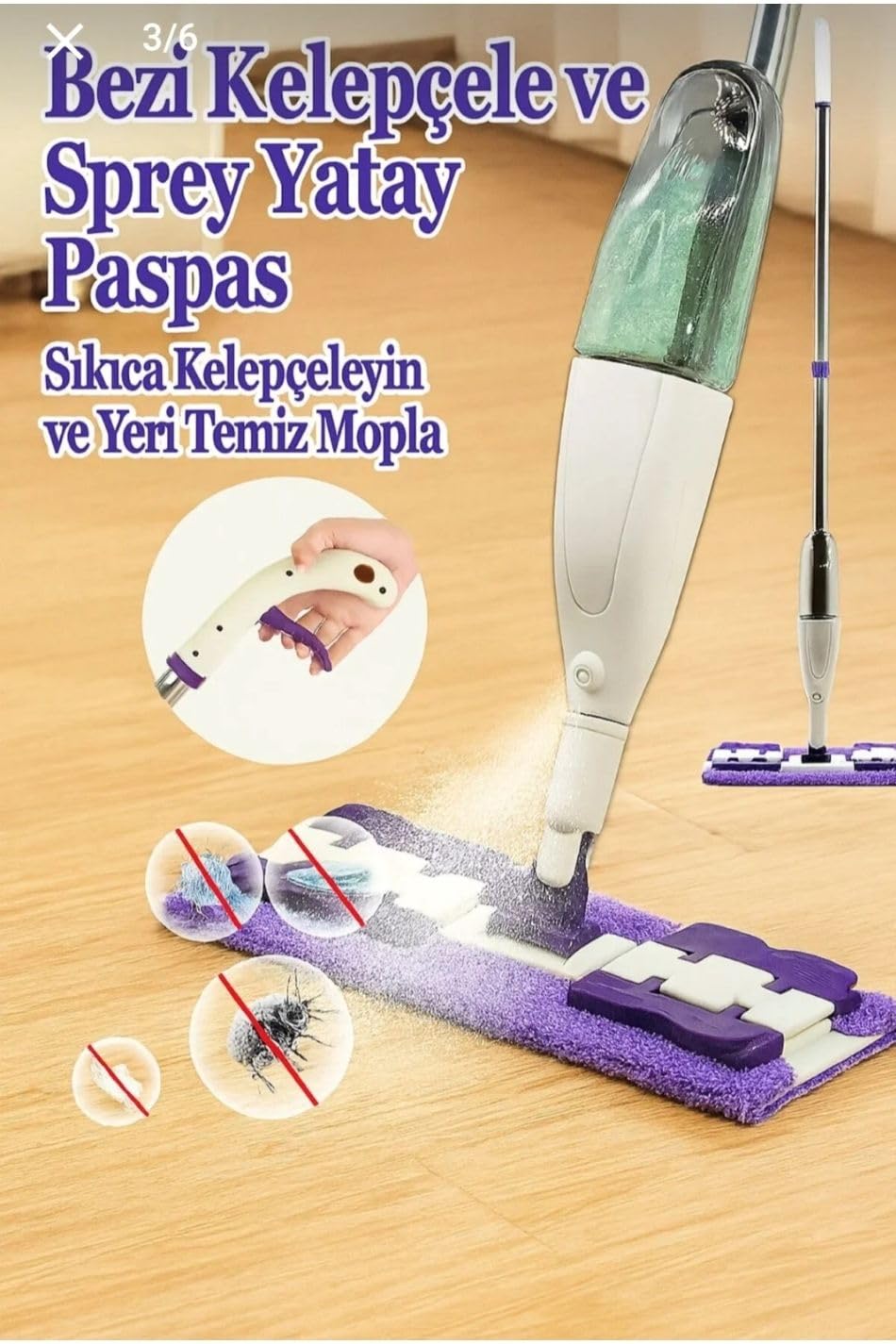 Orret Home Mandallı Sprey Mop Click Mop – Deterjan Hazneli, Mikrofiber Paspas Başlıklı, 360° Dönebilen, Yıkanabilir Başlıklı Zemin Temizleyici Set, Seramik Parke Laminat Uyumlu