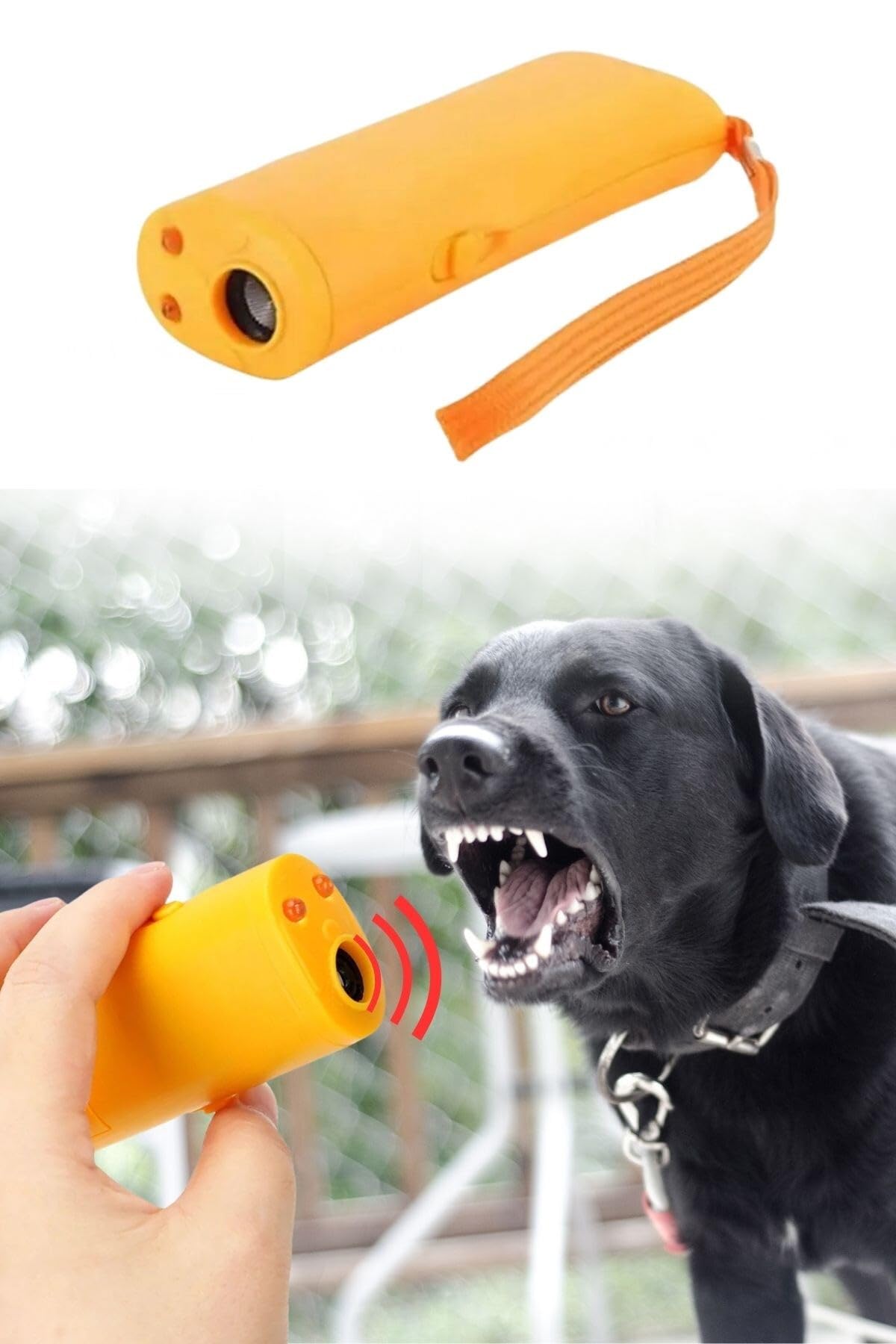 BUFFER Ultrasonik Köpek Kovucu, LED Işıklı Köpek Eğitim Cihazı, Sarı, 130mm x 45mm x 26mm, 9V Pil ile Çalışır