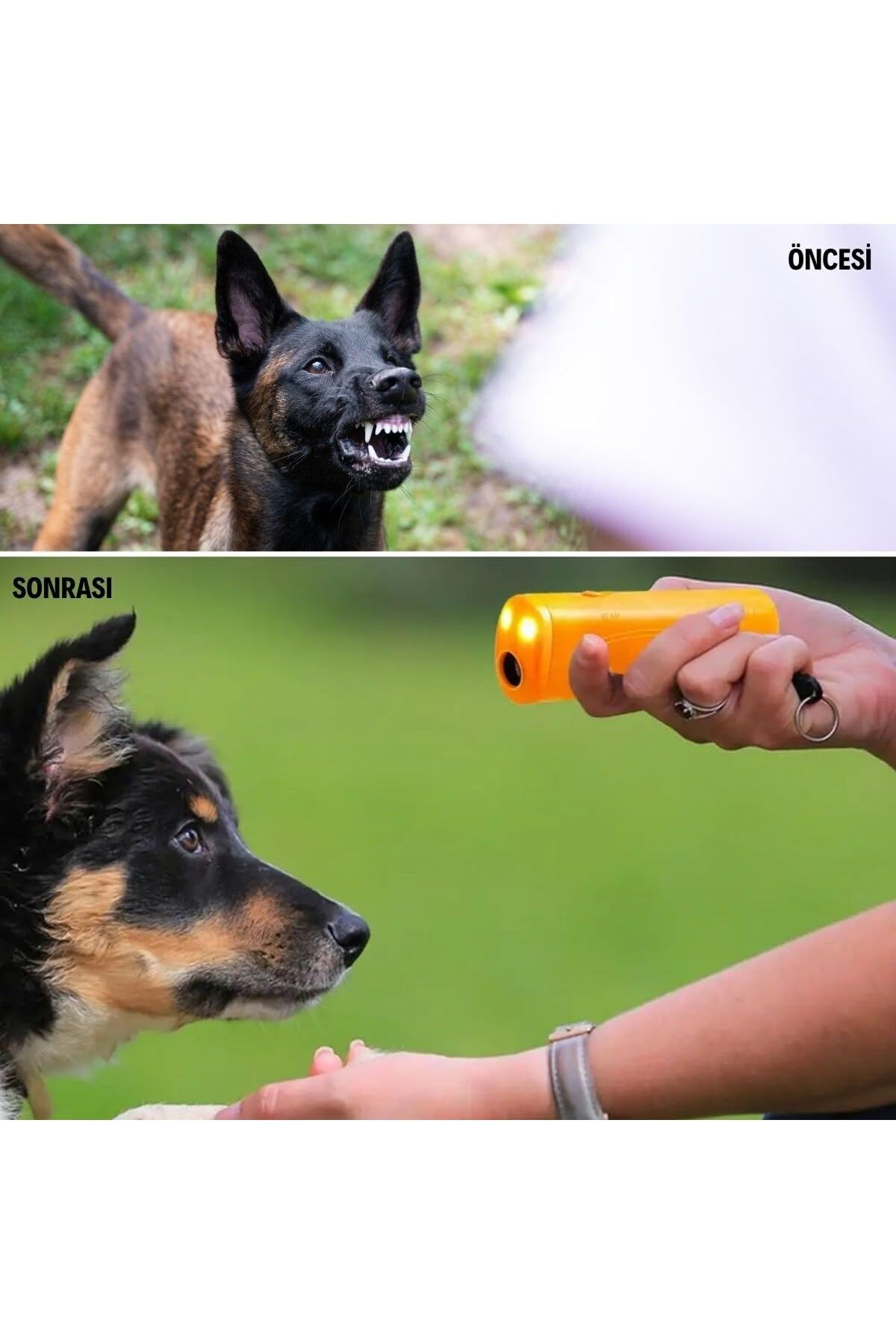 BUFFER Ultrasonik Köpek Kovucu, LED Işıklı Köpek Eğitim Cihazı, Sarı, 130mm x 45mm x 26mm, 9V Pil ile Çalışır
