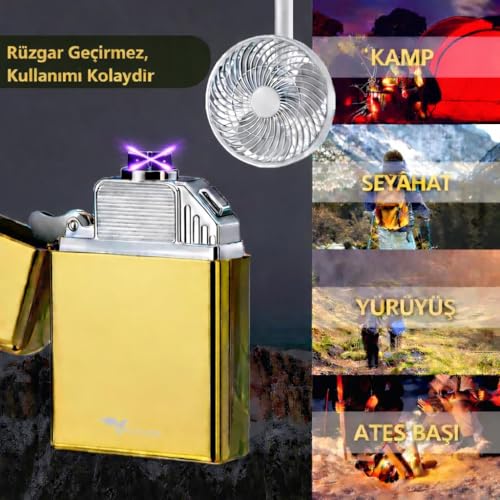 Valkyrie USB Şarjlı Elektronik Çakmak | 4 Elektrotlu X Tip Mor Arc | Rüzgar Geçirmez, Alevsiz