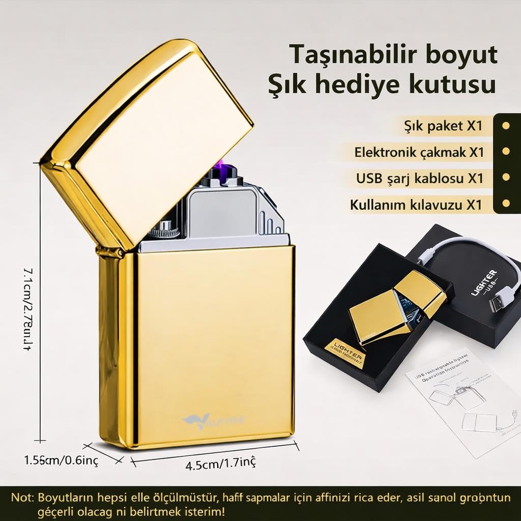 Valkyrie USB Şarjlı Elektronik Çakmak | 4 Elektrotlu X Tip Mor Arc | Rüzgar Geçirmez, Alevsiz