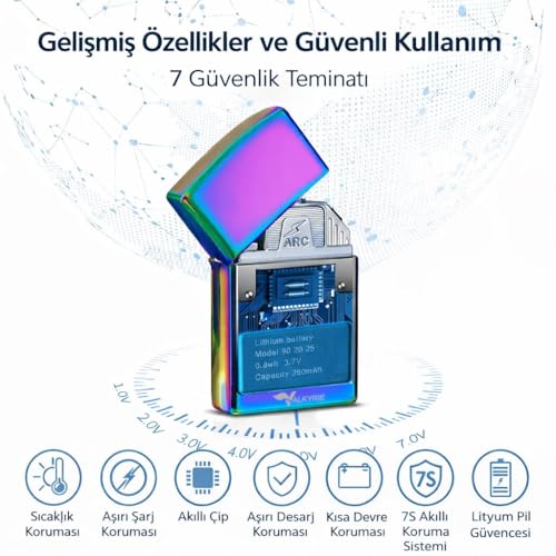 Valkyrie USB Şarjlı Elektronik Çakmak | 4 Elektrotlu X Tip Mor Arc | Rüzgar Geçirmez, Alevsiz Renkli