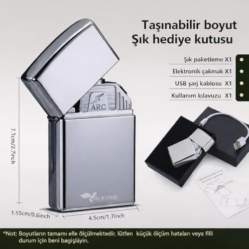 Valkyrie USB Şarjlı Elektronik Çakmak | 4 Elektrotlu X Tip Mor Arc | Rüzgar Geçirmez, Alevsiz Silver