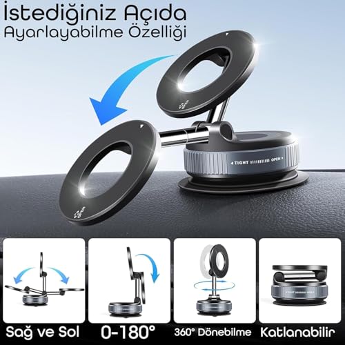 Orret Home MagSafe Uyumlu Araç Telefon Tutucu – 360° Dönebilen Vantuzlu Mıknatıslı Telefon Tutucu, Vakumlu Güçlü Taban, iPhone MagSafe ve Android Uyumlu, Araç İçi, Ofis, Spor Salonu Kullanımı İçin