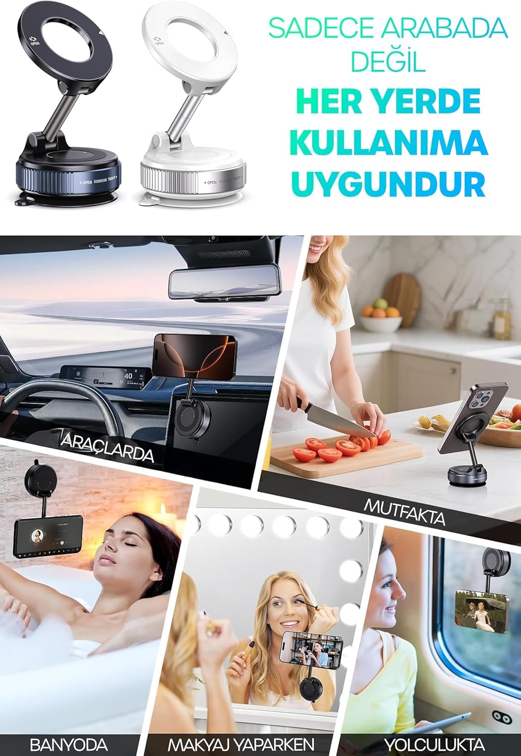 Orret Home MagSafe Uyumlu Araç Telefon Tutucu – 360° Dönebilen Vantuzlu Mıknatıslı Telefon Tutucu, Vakumlu Güçlü Taban, iPhone MagSafe ve Android Uyumlu, Araç İçi, Ofis, Spor Salonu Kullanımı İçin