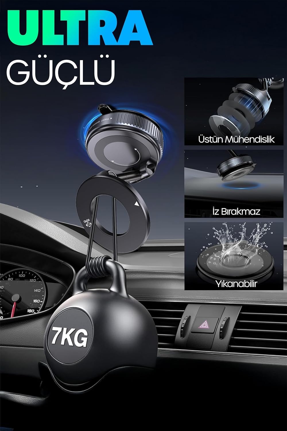 Orret Home MagSafe Uyumlu Araç Telefon Tutucu – 360° Dönebilen Vantuzlu Mıknatıslı Telefon Tutucu, Vakumlu Güçlü Taban, iPhone MagSafe ve Android Uyumlu, Araç İçi, Ofis, Spor Salonu Kullanımı İçin