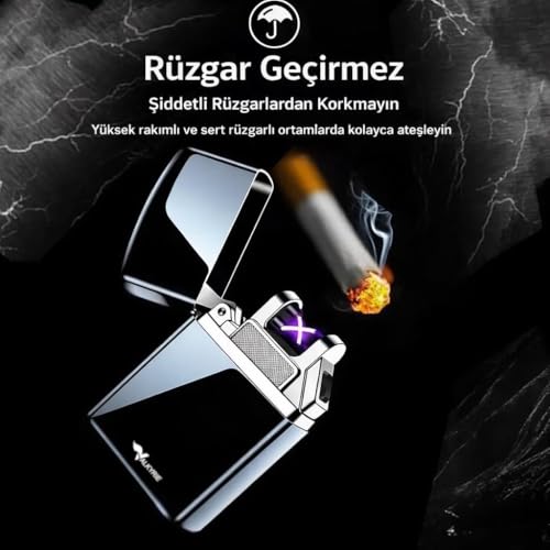 Valkyrie Çift Ark Plazma Şarjlı Çakmak – Rüzgâr Geçirmez, Dokunmatik, USB Şarjlı Mini