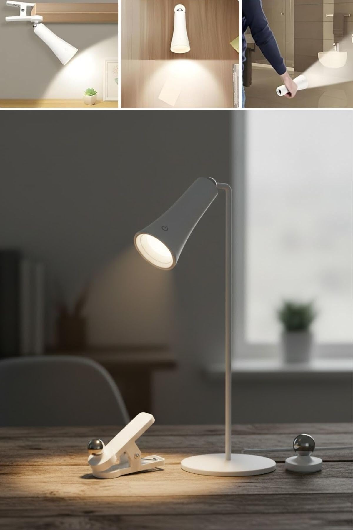 BUFFER Çok Amaçlı 4'ü 1 Arada Portatif Beyaz LED Lamba, Manyetik Başlıklı, Masaüstü, El Feneri, Duvara Asılabilir, Klipsli