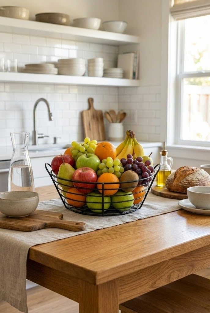 Orret Home 23 cm Siyah Metal Ekmek Sepeti Astarlı Yuvarlak Ekmeklik ve Meyvelik – Yıkanabilir Bez Astar, Şık ve Dekoratif Sunum Sepeti, Mutfak Tezgahı için Modern Tasarım