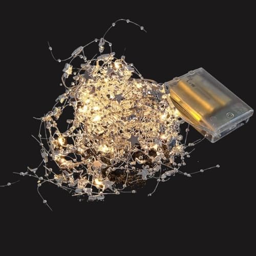 BUFFER Saçaklı Yıldız Boncuklu LED Işık Dekor, USB Güç Kaynağı, 3x3 Metre, Altın Rengi, Ev Oda Organizasyon Süslemesi