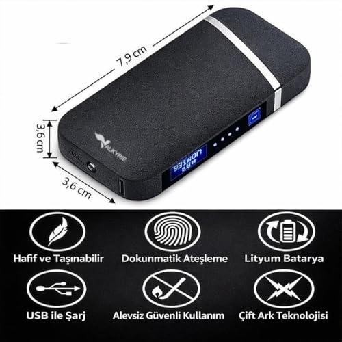 Valkyrie Şarjlı Gazsız Dokunmatik USB Çakmak Plazma Mat Siyah