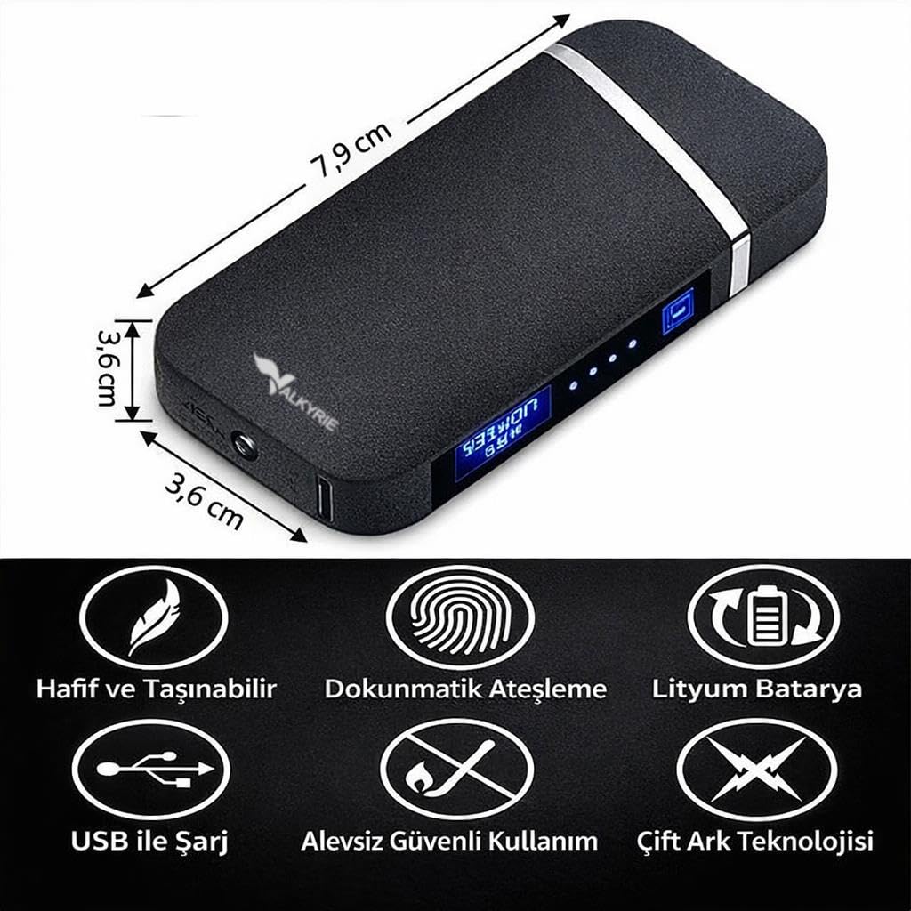 Valkyrie Şarjlı Gazsız Dokunmatik USB Çakmak Plazma Mat Siyah