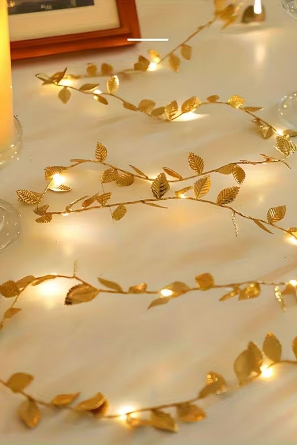 BUFFER 3 Metre Altın Yapraklı LED Işık Zinciri, Dekoratif Aydınlatma, Yılbaşı ve Ortam Süsleme, Gold Renk